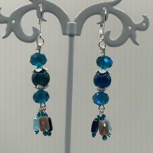 Blue Cyanite & Crystals Dangle Earrings